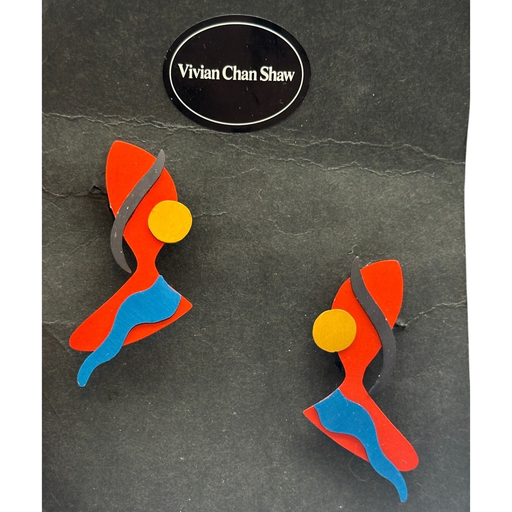 Vivian Chan Shaw Vintage 80s Abstract Memphis Style Clip On Earrings‎